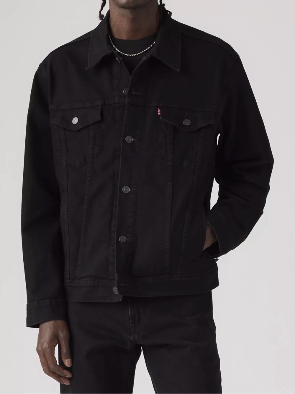 Men's Black Denim Trucker Jacket - Classic Button-Front